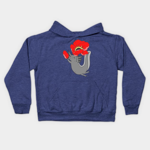 Axolotl with poppy II Kids Hoodie by natelledrawsstuff